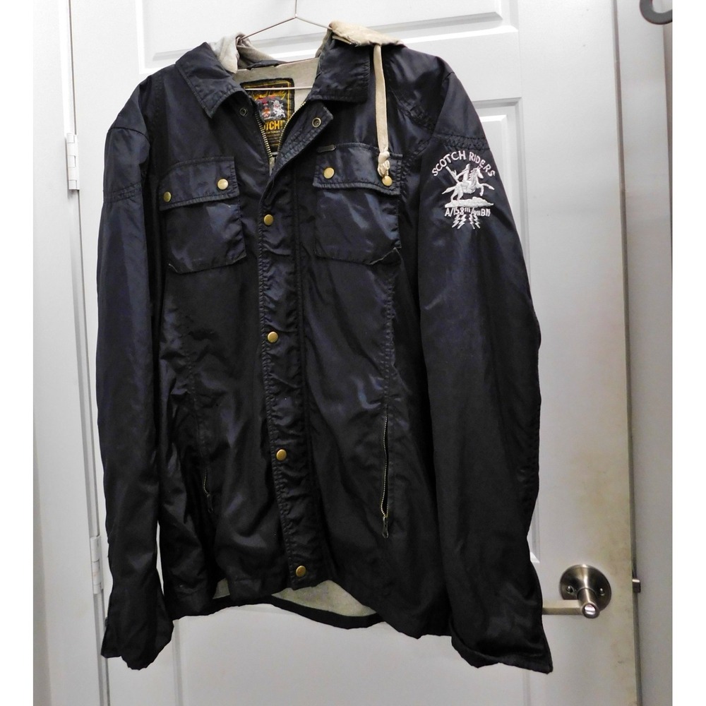 Scotch And Soda Black Parka Coat Jacket Scotch Rider Embroidered Mens sz XXL